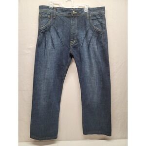 Phat Farm Mens Jeans Blue Size 38x33  Embroidered Pockets Actual 40x30